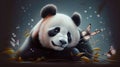 Interpretation of a fabulous little panda bear with butterflies, gradient background. AI generated. Royalty Free Stock Photo
