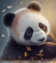 Interpretation of a fabulous little panda bear with butterflies, gradient background. AI generated. Royalty Free Stock Photo