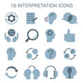 Interpretation icons set. Data literacy. Information understanding, analysis