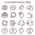 Interpretation icons set. Data literacy. Information understanding, analysis