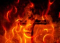 Interpretation of Jesus on the cross, graphic painting version. Fire effect.