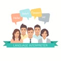 Interpreter with speech bubbles in different languages