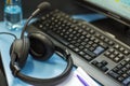 Interpreting - Headset with icrophone and a computer Royalty Free Stock Photo