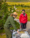 Interpretive Ranger along the Trail Glacier National Park Royalty Free Stock Photo