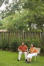 Interracial couple in backyard Royalty Free Stock Photo