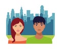 Interracial couple caucasian woman and latin man avatars characters