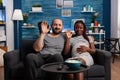 Interracial couple expecting baby and using video call Royalty Free Stock Photo