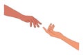 Two Hands reaching out to each other vector. Royalty Free Stock Photo