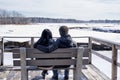 Interracial couple in Maine winter landscape Royalty Free Stock Photo