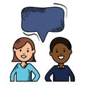Interracial couple with speech bubbles avatars characters