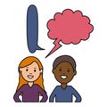 Interracial couple with speech bubbles avatars characters