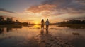 Interracial Couple Walking In A Country At Sunset Royalty Free Stock Photo