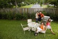 Interracial family in backyard Royalty Free Stock Photo