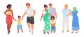 Interracial family couple with children vector set