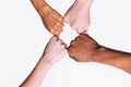 Interracial friend, white and black hands together