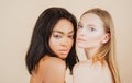 Interracial friendship multiethnic lesbian concept. Happy mixed nation women friendly relationships. Multiracial woman