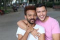 Interracial gay couple outdoor close up Royalty Free Stock Photo