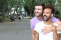 Interracial gay couple outdoor close up Royalty Free Stock Photo