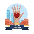 Interracial hand with heart stop racism campaign