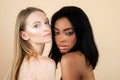 Interracial lesbian LGBT multiethnic mixed nation couple woman friendly relationships.