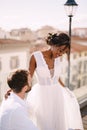 Destination fine-art wedding in Florence, Italy. Multiethnic wedding couple. African-American bride and Caucasian groom