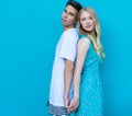 Interracial young couple in love outdoor. Stunning sensual outdoor portrait of young stylish fashion couple posing in summer. Guy Royalty Free Stock Photo