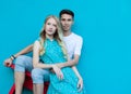 Interracial young couple in love outdoor. Stunning sensual outdoor portrait of young stylish fashion couple posing in summer. Royalty Free Stock Photo