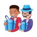 Interracial young fathers with gifts characters