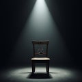 Interrogation Room with Chair and Handcuffs Under Spotlight Creates a Dramatic and Suspenseful Atmosphere Royalty Free Stock Photo