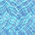 Intersected, interweaved irregular lines, stripes blue grid pattern. Interlocking, weaved curvy and jagged lines, stripes. Tweaked