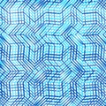 Intersected, interweaved irregular lines, stripes blue grid pattern. Interlocking, weaved curvy and jagged lines, stripes. Tweaked Royalty Free Stock Photo