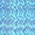 Intersected, interweaved irregular lines, stripes blue grid pattern. Interlocking, weaved curvy and jagged lines, stripes. Tweaked Royalty Free Stock Photo