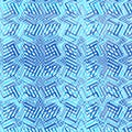 Intersected, interweaved irregular lines, stripes blue grid pattern. Interlocking, weaved curvy and jagged lines, stripes. Tweaked Royalty Free Stock Photo