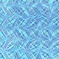 Intersected, interweaved irregular lines, stripes blue grid pattern. Interlocking, weaved curvy and jagged lines, stripes. Tweaked Royalty Free Stock Photo