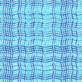 Intersected, interweaved irregular lines, stripes blue grid pattern. Interlocking, weaved curvy and jagged lines, stripes. Tweaked Royalty Free Stock Photo