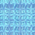 Intersected, interweaved irregular lines, stripes blue grid pattern. Interlocking, weaved curvy and jagged lines, stripes. Tweaked