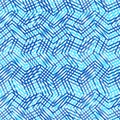 Intersected, interweaved irregular lines, stripes blue grid pattern. Interlocking, weaved curvy and jagged lines, stripes. Tweaked Royalty Free Stock Photo