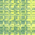 Intersected, interweaved irregular lines, stripes green grid pattern. Interlocking, weaved curvy and jagged lines, stripes.