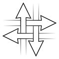 Intersecting arrows sign, intersection symbol, vector simple icon with concept of communication, connection, information