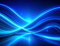 Intersecting bright blue neon waves creating a futuristic abstract digital landscape background Royalty Free Stock Photo