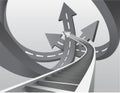 Intersecting grey arrow roads with steps