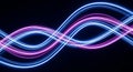 Intersecting luminous waves of electric blue and vibrant pink neon light create an abstract symmetrical pattern on black Royalty Free Stock Photo