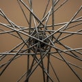 Intersecting metal wires form a complex, geometric pattern, resembling a radial design Royalty Free Stock Photo