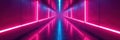 Intersecting neon lasers in a sleek, metallic corridor, intersection, glowing, power
