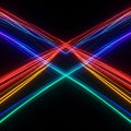 Intersecting neon lights create an X-shape against a black background. The vibrant Royalty Free Stock Photo