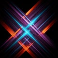 Intersecting neon lines create an abstract design over a black background. Bright