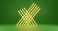 Intersecting Neon Yellow Light Beams on Green Background, Modern Art Installation Royalty Free Stock Photo