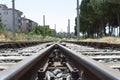 Intersecting old train tracks Royalty Free Stock Photo