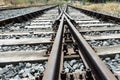 Intersecting old train tracks Royalty Free Stock Photo