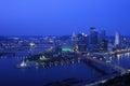 Intersection of Allegheny River, Monongahela River and Ohio River at dusk from Mount Washington, Pittsburgh, PA